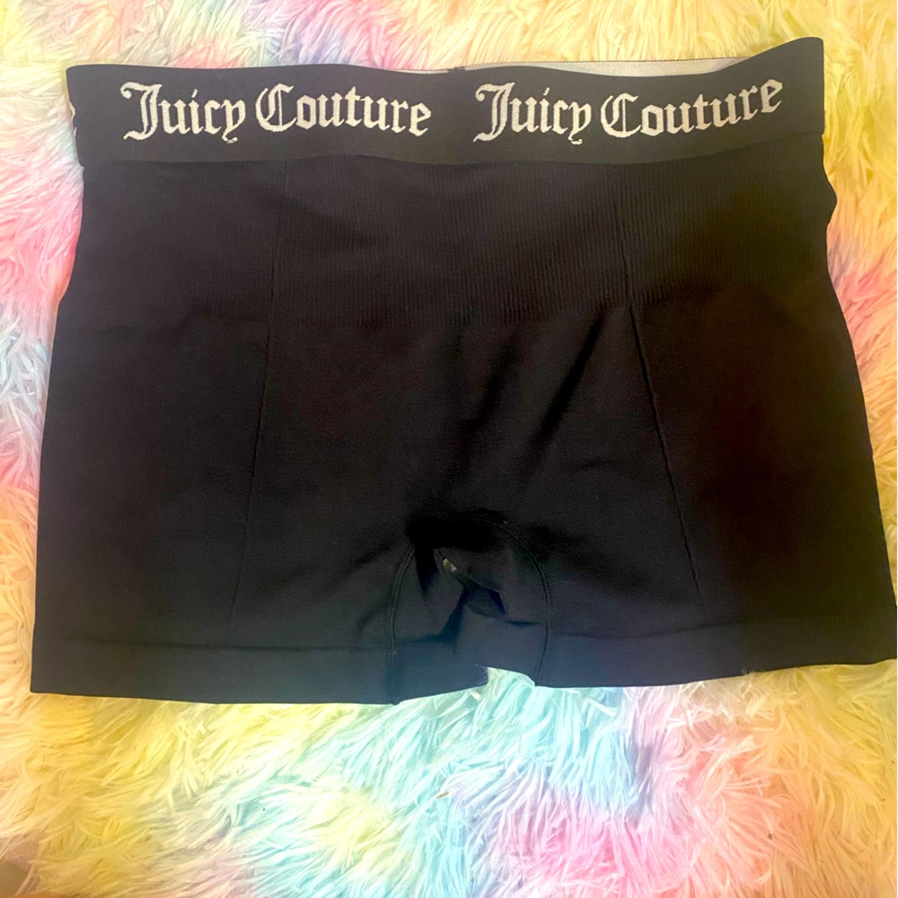 Juicy Couture Women’s Black Ribbed Boy-shorts Stretch Elastic Logo Waistband